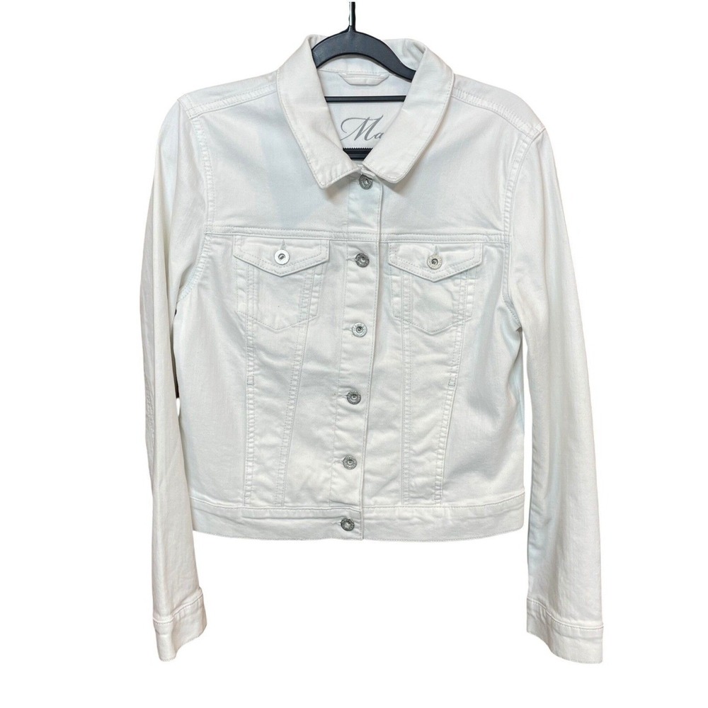 Mavi White Stretch Cotton Button Front Denim Trucker Jacket Women Large